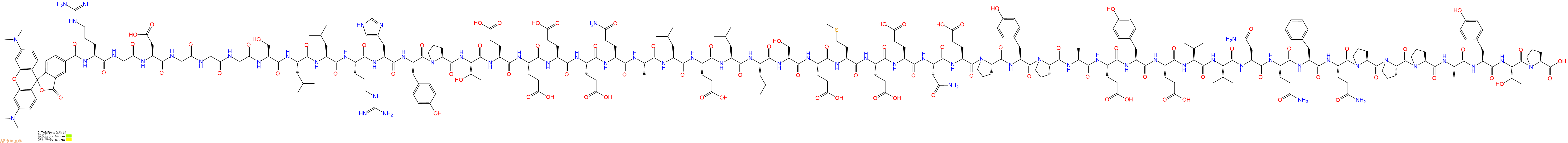 专肽生物产品5TAMRA-Arg-Gly-Asp-Gly-Gly-Gly-Ser-Leu-Leu-Arg-His-Tyr-Pro-Thr-Glu-Glu-Glu-Glu-Gln-Ala-Leu-Glu-Leu-Leu-Ser-Glu-Met-Glu-Glu-Asn-Glu-Pro-Tyr-Pro-Ala-Glu-Tyr-Glu-Val-Ile-Asn-Gln-Phe-Gln-Pro-Pro-Pro-Ala-Tyr-Thr-Pro-OH