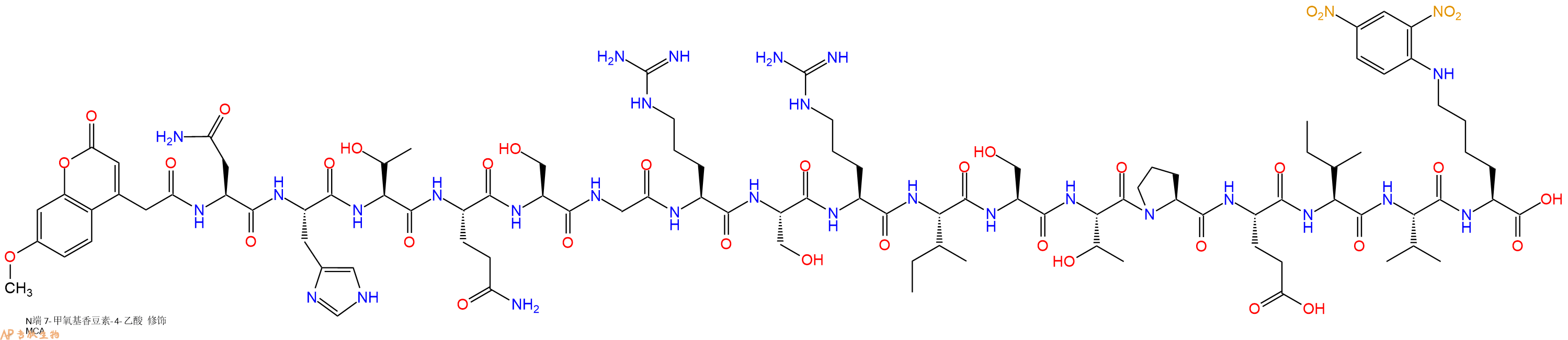 专肽生物产品MCA-Asn-His-Thr-Gln-Ser-Gly-Arg-Ser-Arg-Ile-Ser-Thr-Pro-Glu-Ile-Val-Lys(Dnp)-OH