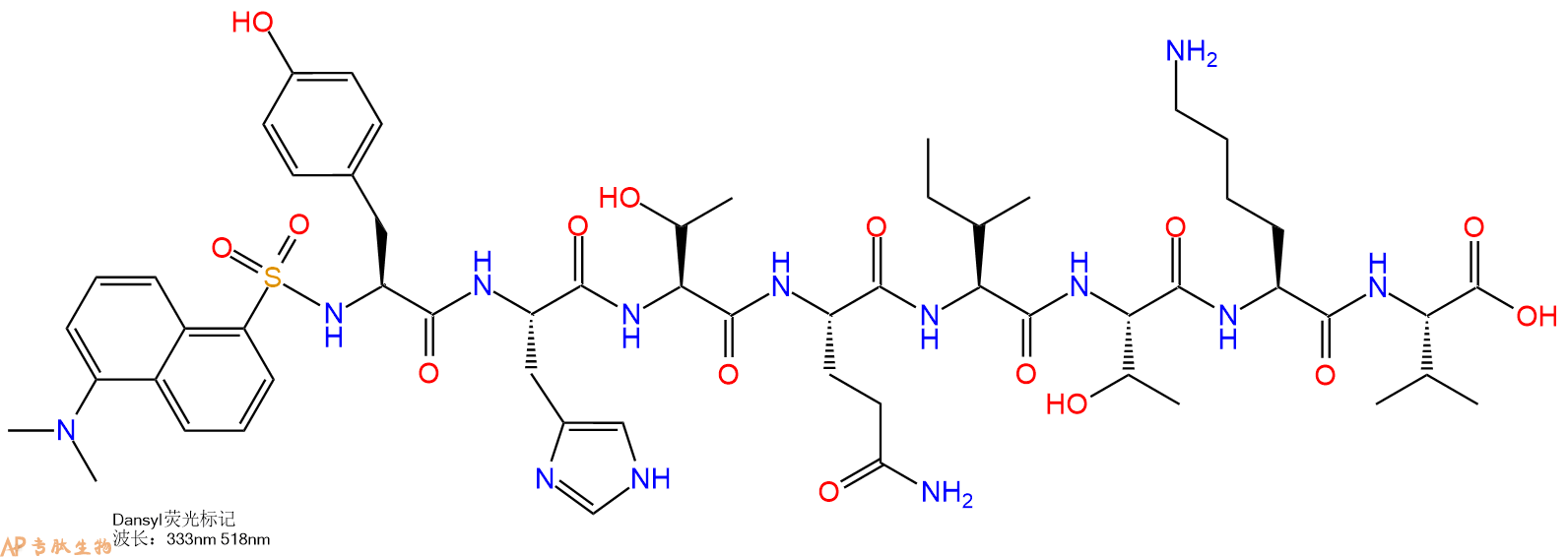 专肽生物产品Dansyl-Tyr-His-Thr-Gln-Ile-Thr-Lys-Val-OH