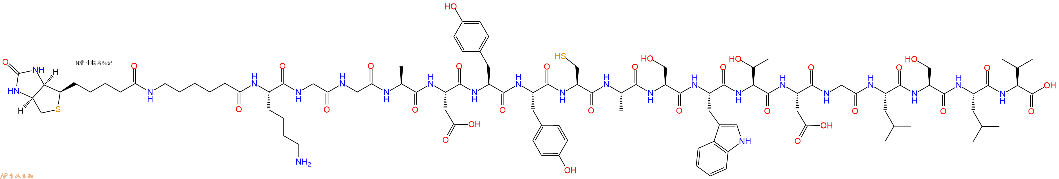 专肽生物产品Biotinyl-Ahx-Lys-Gly-Gly-Ala-Asp-Tyr-Tyr-Cys-Ala-Ser-Trp-Thr-Asp-Gly-Leu-Ser-Leu-Val-OH