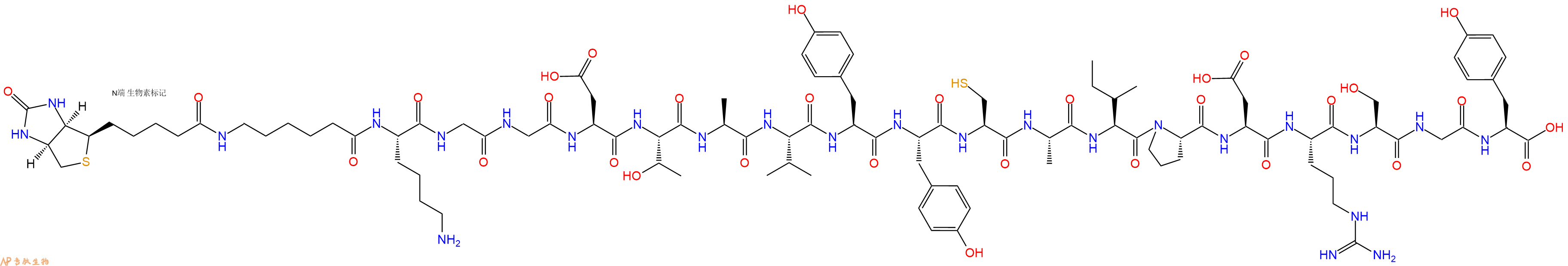 专肽生物产品Biotinyl-Ahx-Lys-Gly-Gly-Asp-Thr-Ala-Val-Tyr-Tyr-Cys-Ala-Ile-Pro-Asp-Arg-Ser-Gly-Tyr-OH
