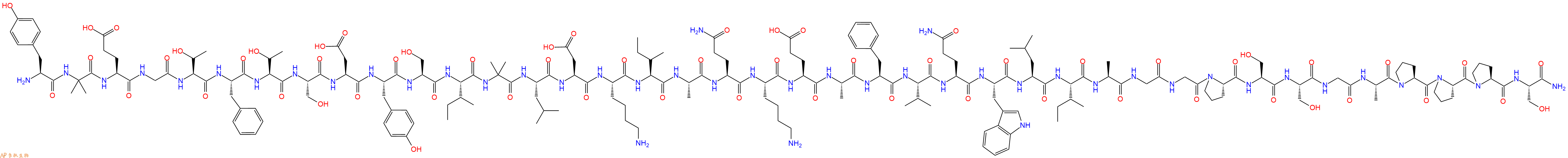 专肽生物产品H2N-Tyr-Aib-Glu-Gly-Thr-Phe-Thr-Ser-Asp-Tyr-Ser-Ile-Aib-Leu-Asp-Lys-Ile-Ala-Gln-Lys-Glu-Ala-Phe-Val-Gln-Trp-Leu-Ile-Ala-Gly-Gly-Pro-Ser-Ser-Gly-Ala-Pro-Pro-Pro-Ser-CONH2