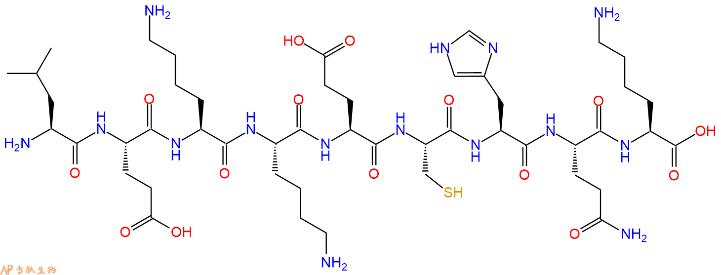 专肽生物产品H2N-Leu-Glu-Lys-Lys-Glu-Cys-His-Gln-Lys-OH