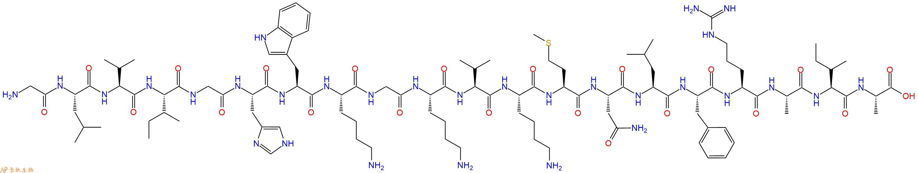 专肽生物产品H2N-Gly-Leu-Val-Ile-Gly-His-Trp-Lys-Gly-Lys-Val-Lys-Met-Asn-Leu-Phe-Arg-Ala-Ile-Ala-OH
