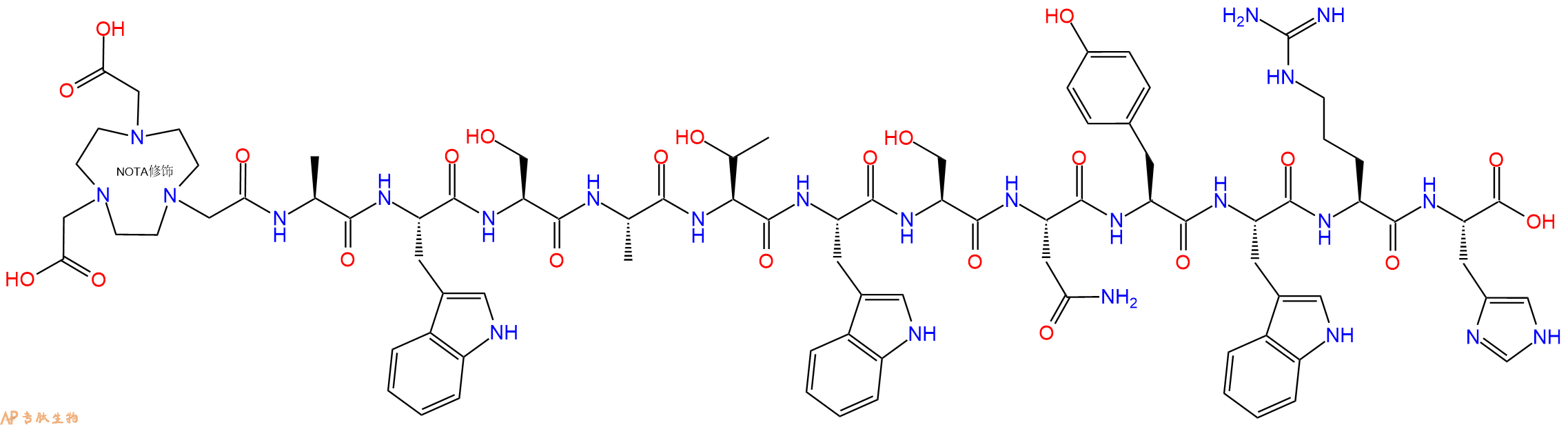 专肽生物产品NOTA-Ala-Trp-Ser-Ala-Thr-Trp-Ser-Asn-Tyr-Trp-Arg-His-OH