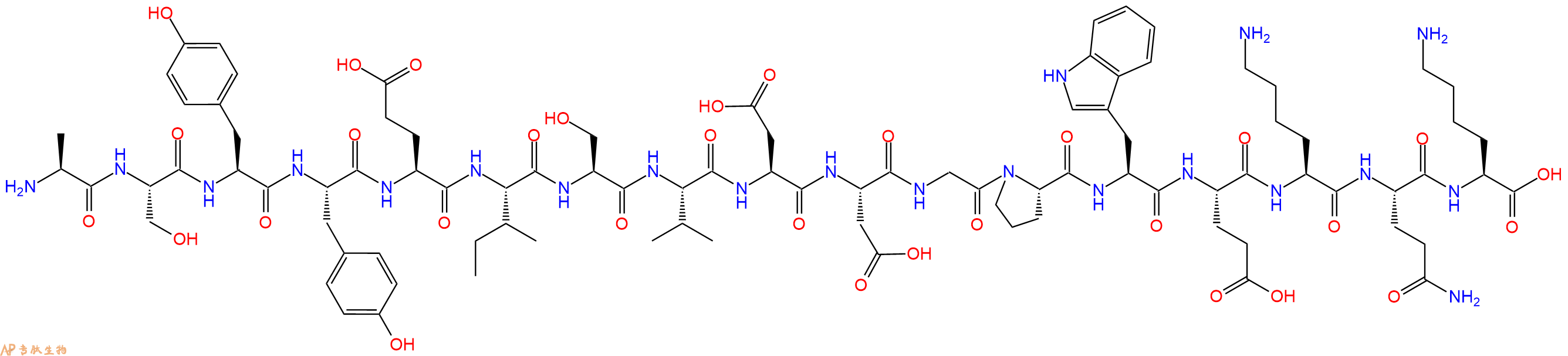 专肽生物产品H2N-Ala-Ser-Tyr-Tyr-Glu-Ile-Ser-Val-Asp-Asp-Gly-Pro-Trp-Glu-Lys-Gln-Lys-OH