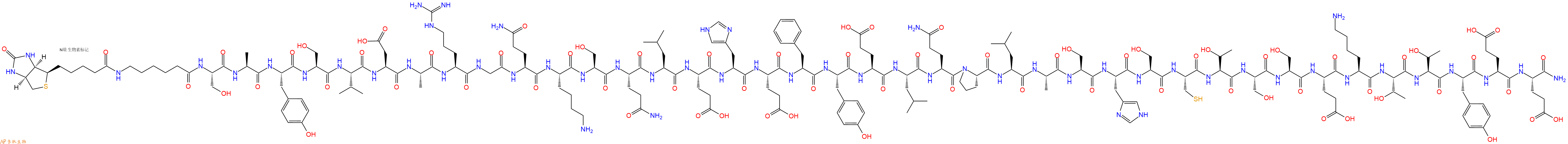专肽生物产品Biotinyl-Ahx-Ser-Ala-Tyr-Ser-Val-Asp-Ala-Arg-Gly-Gln-Lys-Ser-Gln-Leu-Glu-His-Glu-Phe-Tyr-Glu-Leu-Gln-Pro-Leu-Ala-Ser-His-Ser-Cys-Thr-Ser-Ser-Glu-Lys-Thr-Thr-Tyr-Glu-Glu-CONH2