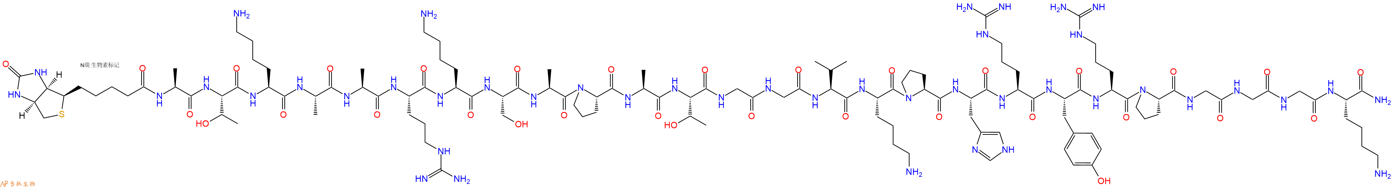 专肽生物产品Biotinyl-Ala-Thr-Lys-Ala-Ala-Arg-Lys-Ser-Ala-Pro-Ala-Thr-Gly-Gly-Val-Lys-Pro-His-Arg-Tyr-Arg-Pro-Gly-Gly-Gly-Lys-CONH2