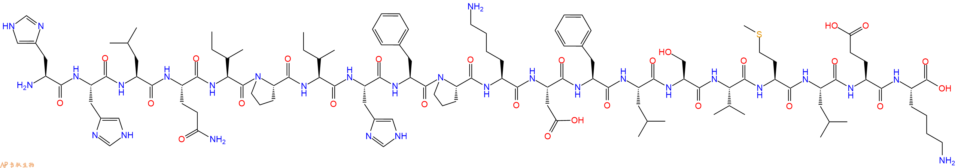专肽生物产品H2N-His-His-Leu-Gln-Ile-Pro-Ile-His-Phe-Pro-Lys-Asp-Phe-Leu-Ser-Val-Met-Leu-Glu-Lys-OH