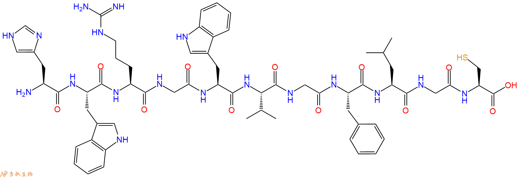 专肽生物产品H2N-His-Trp-Arg-Gly-Trp-Val-Gly-Phe-Leu-Gly-Cys-OH