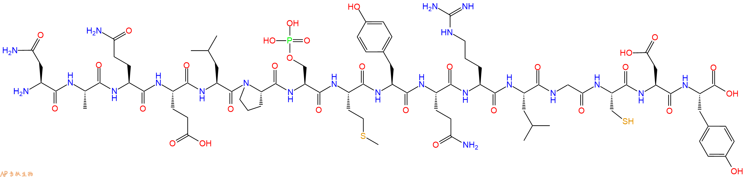 专肽生物产品H2N-Asn-Ala-Gln-Glu-Leu-Pro-Ser(PO3H2)-Met-Tyr-Gln-Arg-Leu-Gly-Cys-Asp-Tyr-OH