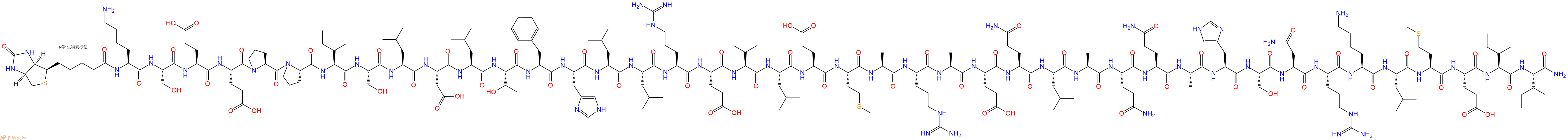 专肽生物产品Biotinyl-Lys-Ser-Glu-Glu-Pro-Pro-Ile-Ser-Leu-Asp-Leu-Thr-Phe-His-Leu-Leu-Arg-Glu-Val-Leu-Glu-Met-Ala-Arg-Ala-Glu-Gln-Leu-Ala-Gln-Gln-Ala-His-Ser-Asn-Arg-Lys-Leu-Met-Glu-Ile-Ile-CONH2