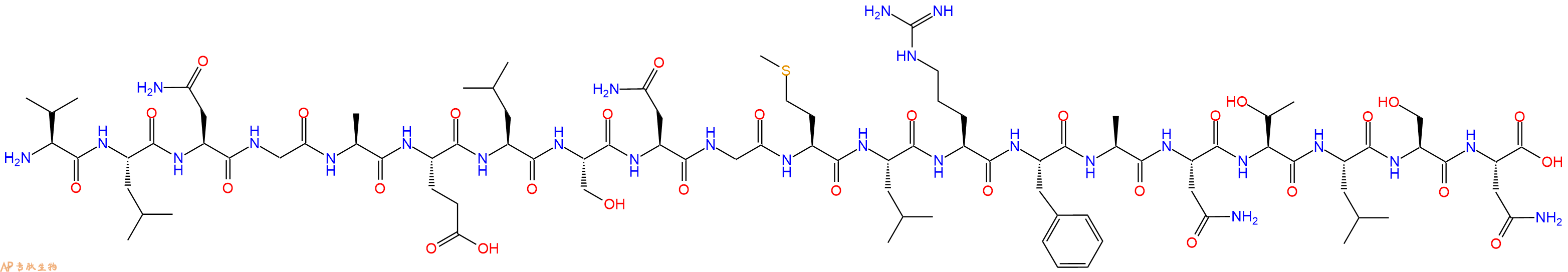 专肽生物产品H2N-Val-Leu-Asn-Gly-Ala-Glu-Leu-Ser-Asn-Gly-Met-Leu-Arg-Phe-Ala-Asn-Thr-Leu-Ser-Asn-OH