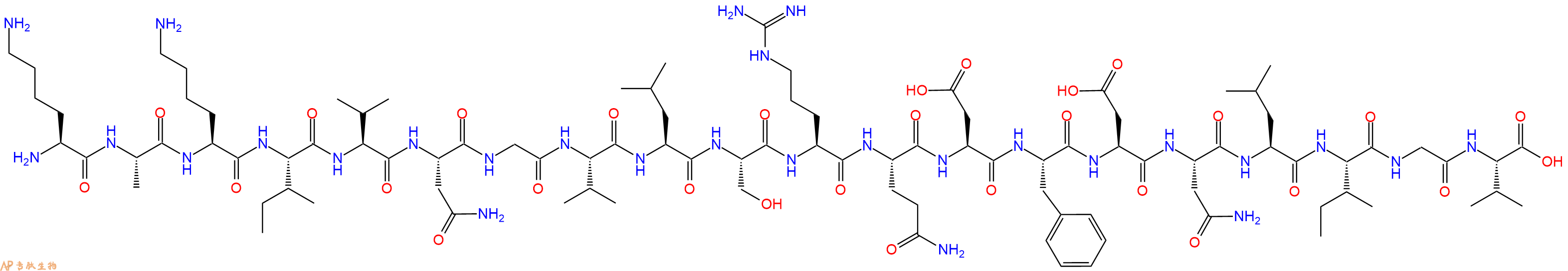 专肽生物产品H2N-Lys-Ala-Lys-Ile-Val-Asn-Gly-Val-Leu-Ser-Arg-Gln-Asp-Phe-Asp-Asn-Leu-Ile-Gly-Val-OH