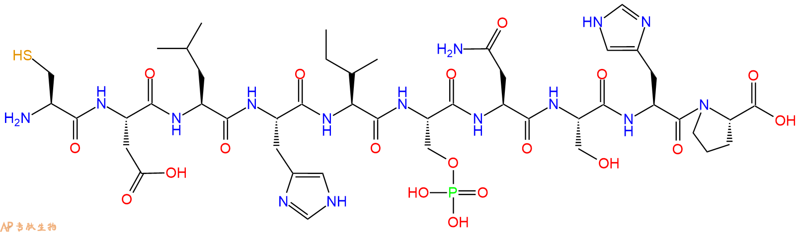 专肽生物产品H2N-Cys-Asp-Leu-His-Ile-Ser(PO3H2)-Asn-Ser-His-Pro-OH