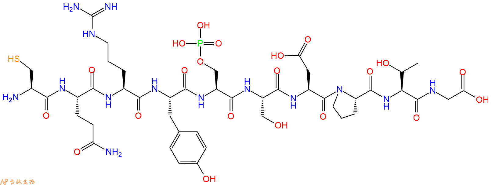 专肽生物产品H2N-Cys-Gln-Arg-Tyr-Ser(PO3H2)-Ser-Asp-Pro-Thr-Gly-OH