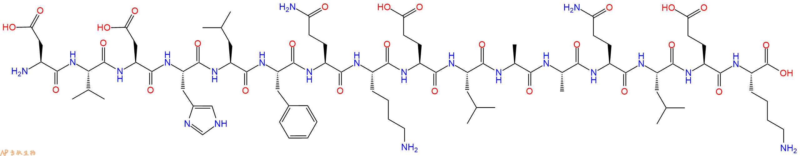 专肽生物产品H2N-Asp-Val-Asp-His-Leu-Phe-Gln-Lys-Glu-Leu-Ala-Ala-Gln-Leu-Glu-Lys-OH