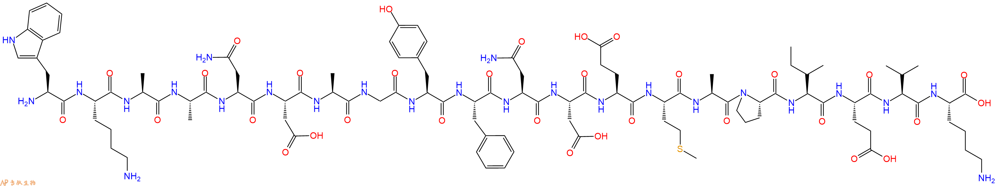 专肽生物产品H2N-Trp-Lys-Ala-Ala-Asn-Asp-Ala-Gly-Tyr-Phe-Asn-Asp-Glu-Met-Ala-Pro-Ile-Glu-Val-Lys-OH