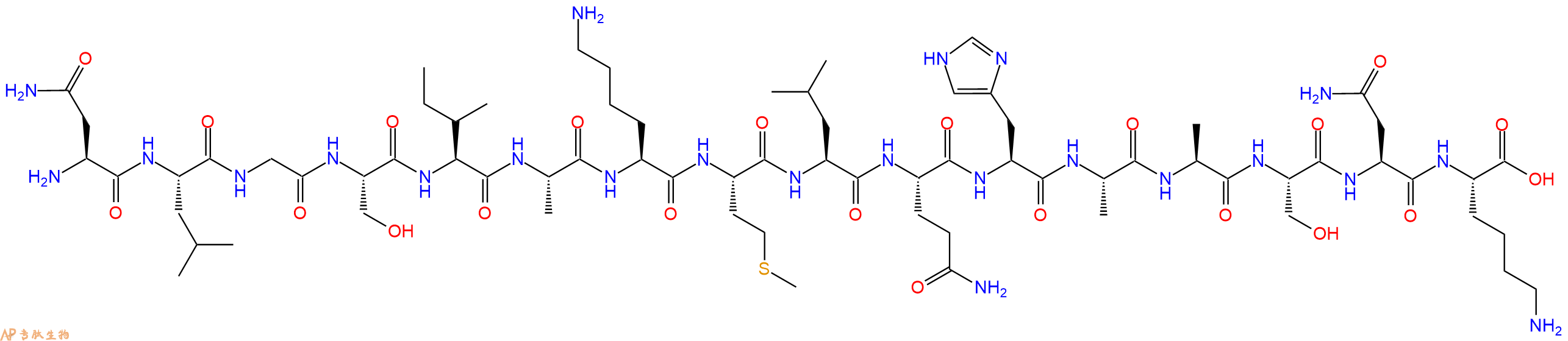 专肽生物产品H2N-Asn-Leu-Gly-Ser-Ile-Ala-Lys-Met-Leu-Gln-His-Ala-Ala-Ser-Asn-Lys-OH