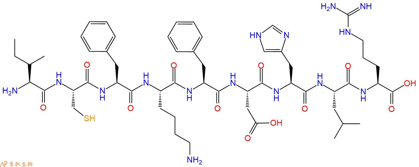 专肽生物产品H2N-Ile-Cys-Phe-Lys-Phe-Asp-His-Leu-Arg-OH