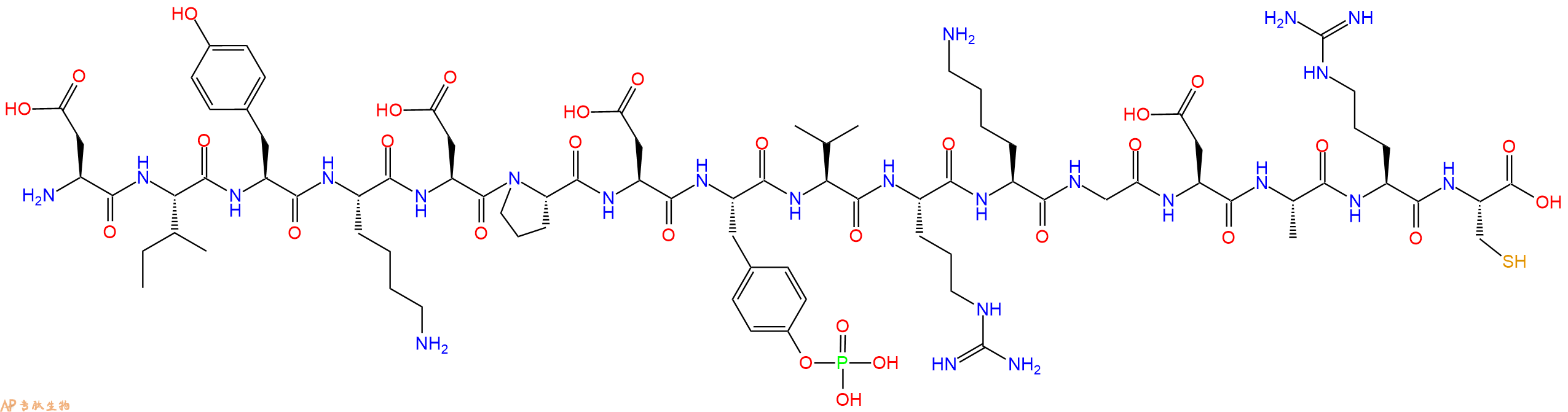专肽生物产品H2N-Asp-Ile-Tyr-Lys-Asp-Pro-Asp-Tyr(PO3H2)-Val-Arg-Lys-Gly-Asp-Ala-Arg-Cys-OH