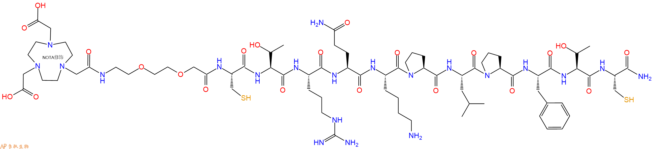 专肽生物产品NOTA-AEEA-Cys-Thr-Arg-Gln-Lys-Pro-Leu-Pro-Phe-Thr-Cys-CONH2