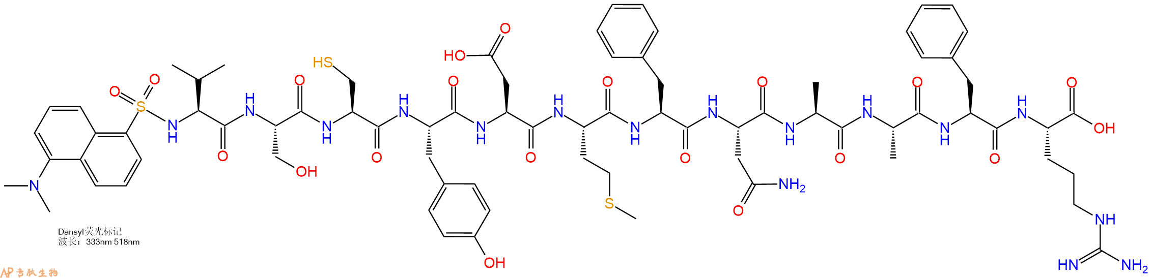 专肽生物产品Dansyl-Val-Ser-Cys-Tyr-Asp-Met-Phe-Asn-Ala-Ala-Phe-Arg-OH