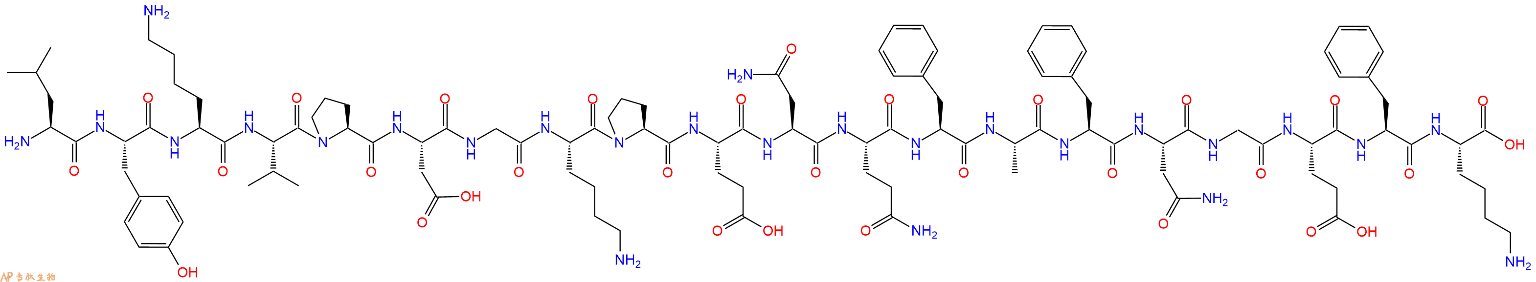 专肽生物产品H2N-Leu-Tyr-Lys-Val-Pro-Asp-Gly-Lys-Pro-Glu-Asn-Gln-Phe-Ala-Phe-Asn-Gly-Glu-Phe-Lys-OH