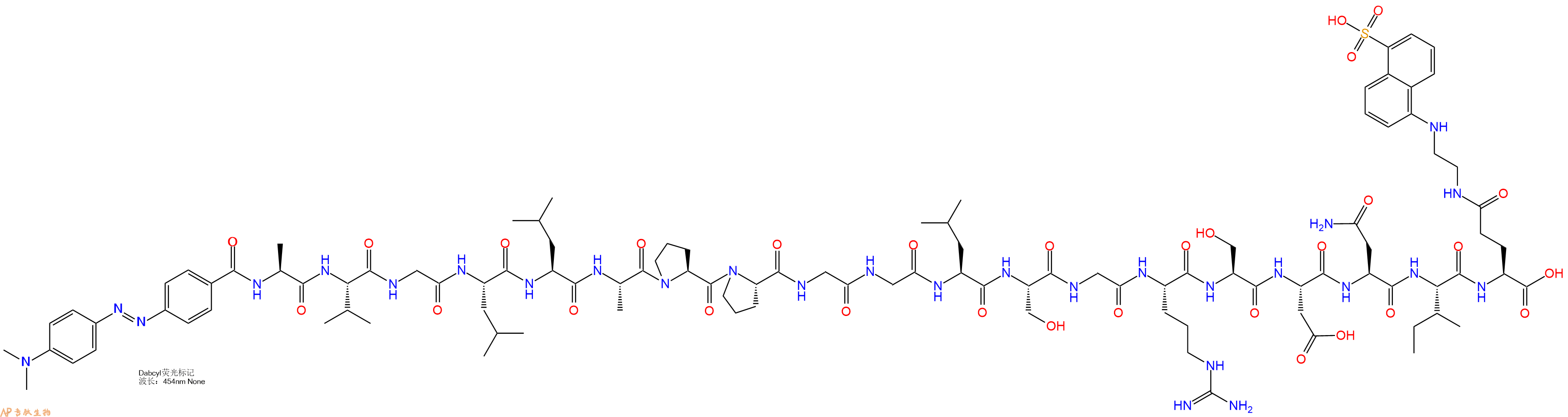 专肽生物产品DABCYL-Ala-Val-Gly-Leu-Leu-Ala-Pro-Pro-Gly-Gly-Leu-Ser-Gly-Arg-Ser-Asp-Asn-Ile-Glu(Edans)-OH