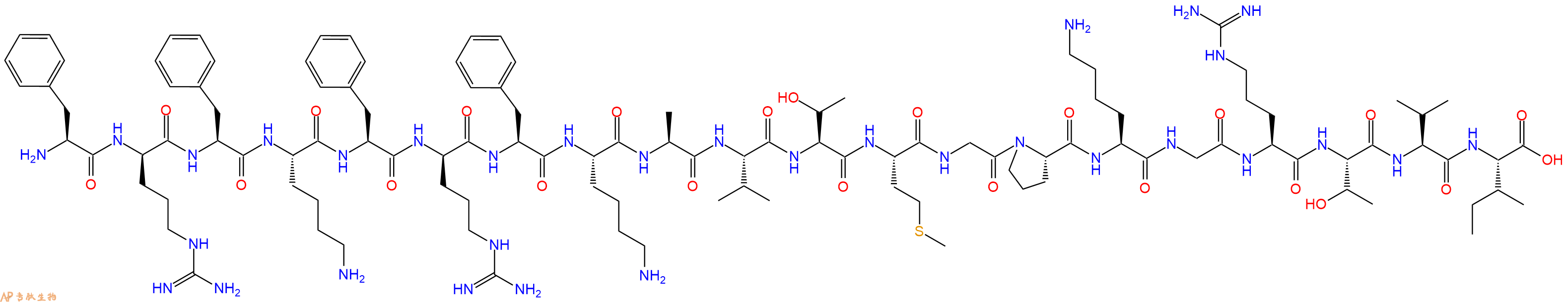 专肽生物产品H2N-Phe-DArg-Phe-Lys-Phe-DArg-Phe-Lys-Ala-Val-Thr-Met-Gly-Pro-Lys-Gly-Arg-Thr-Val-Ile-OH