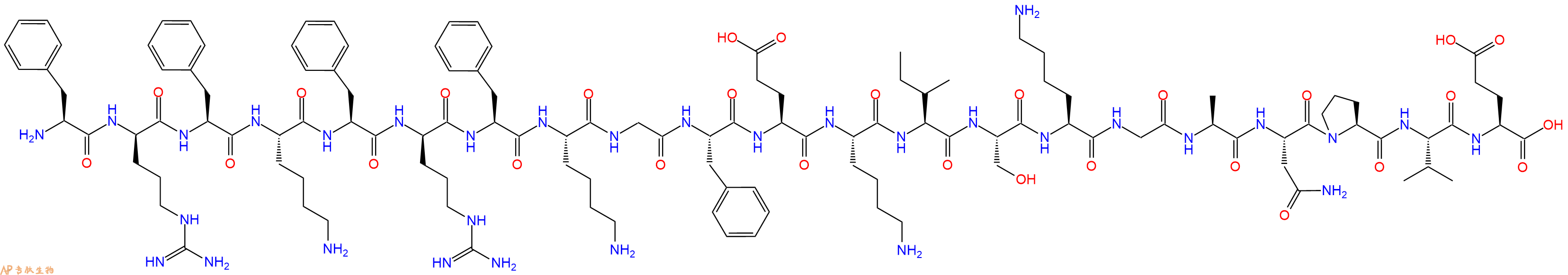 专肽生物产品H2N-Phe-DArg-Phe-Lys-Phe-DArg-Phe-Lys-Gly-Phe-Glu-Lys-Ile-Ser-Lys-Gly-Ala-Asn-Pro-Val-Glu-OH