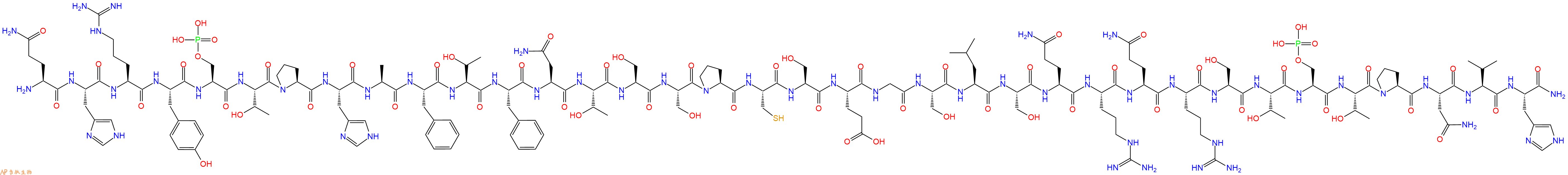专肽生物产品H2N-Gln-His-Arg-Tyr-Ser(PO3H2)-Thr-Pro-His-Ala-Phe-Thr-Phe-Asn-Thr-Ser-Ser-Pro-Cys-Ser-Glu-Gly-Ser-Leu-Ser-Gln-Arg-Gln-Arg-Ser-Thr-Ser(PO3H2)-Thr-Pro-Asn-Val-His-CONH2