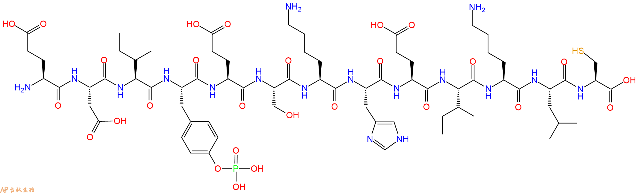 专肽生物产品H2N-Glu-Asp-Ile-Tyr(PO3H2)-Glu-Ser-Lys-His-Glu-Ile-Lys-Leu-Cys-OH