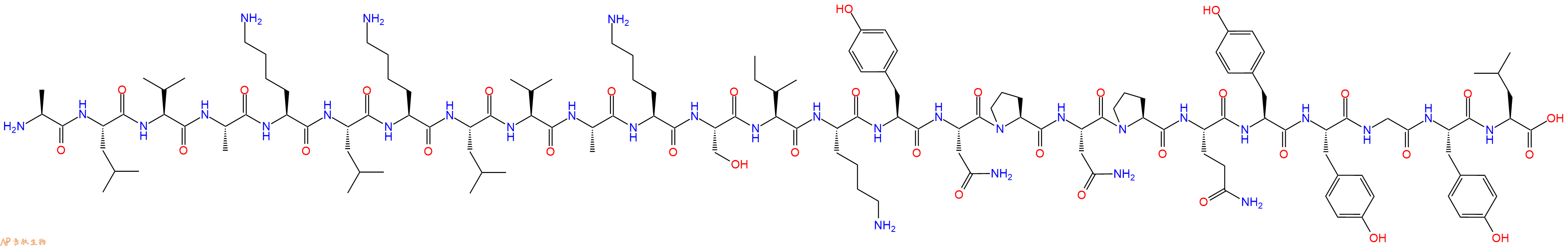 专肽生物产品H2N-Ala-Leu-Val-Ala-Lys-Leu-Lys-Leu-Val-Ala-Lys-Ser-Ile-Lys-Tyr-Asn-Pro-Asn-Pro-Gln-Tyr-Tyr-Gly-Tyr-Leu-OH