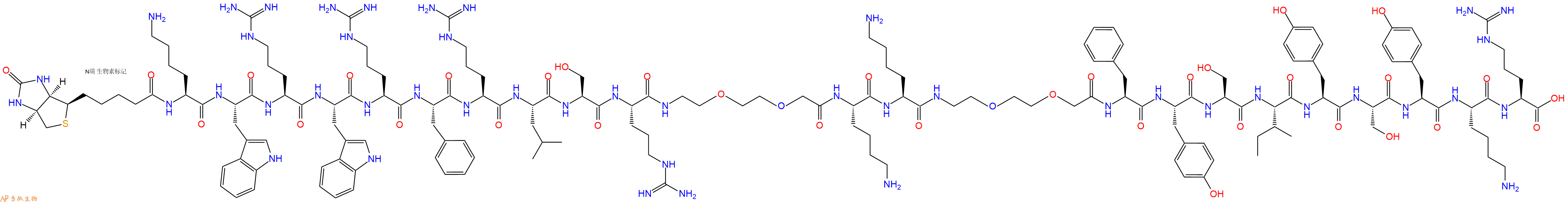 专肽生物产品Biotinyl-Lys-Trp-Arg-Trp-Arg-Phe-Arg-Leu-Ser-Arg-PEG2-Lys-Lys-PEG2-Phe-Tyr-Ser-Ile-Tyr-Ser-Tyr-Lys-Arg