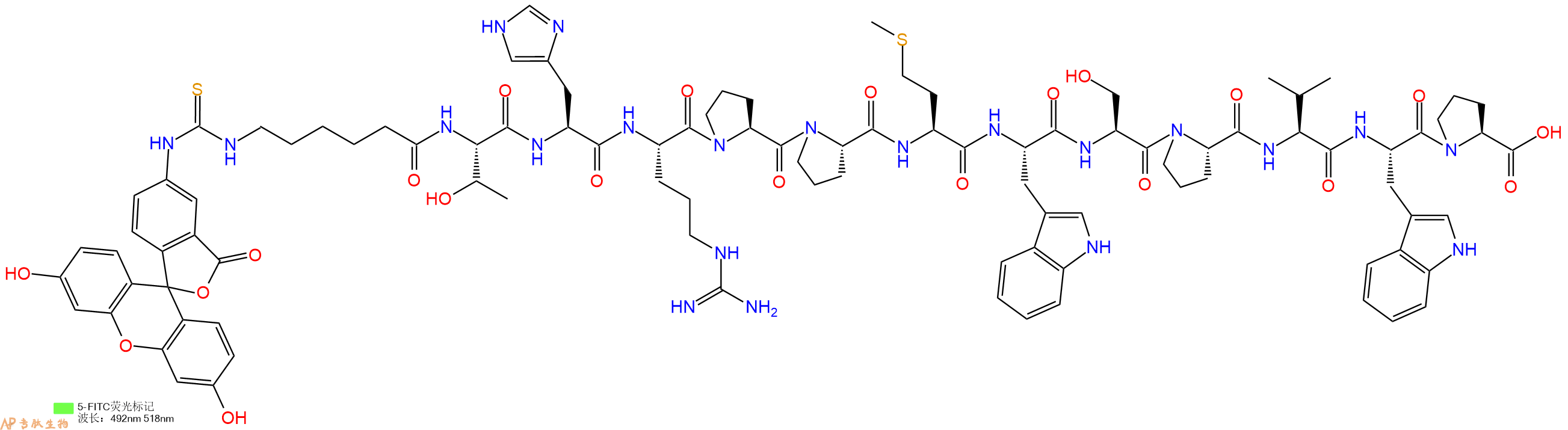 专肽生物产品5FITC-Ahx-Thr-His-Arg-Pro-Pro-Met-Trp-Ser-Pro-Val-Trp-Pro-OH