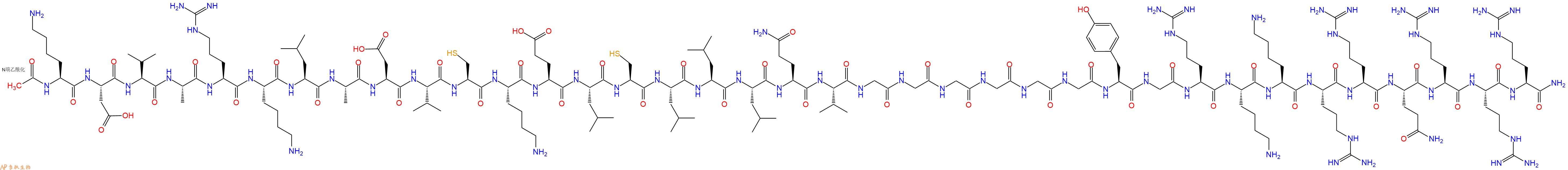 专肽生物产品Ac-Lys-Asp-Val-Ala-Arg-Lys-Leu-Ala-Asp-Val-Cys-Lys-Glu-Leu-Cys-Leu-Leu-Leu-Gln-Val-Gly-Gly-Gly-Gly-Gly-Gly-Tyr-Gly-Arg-Lys-Lys-Arg-Arg-Gln-Arg-Arg-Arg-CONH2