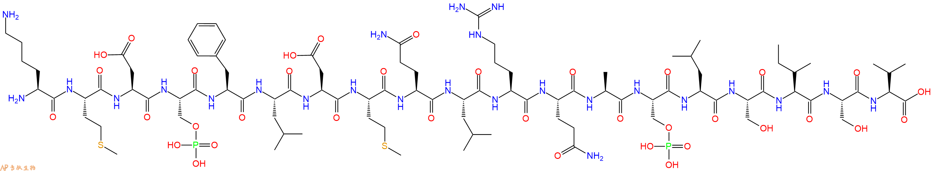 专肽生物产品H2N-Lys-Met-Asp-Ser(PO3H2)-Phe-Leu-Asp-Met-Gln-Leu-Arg-Gln-Ala-Ser(PO3H2)-Leu-Ser-Ile-Ser-Val-OH