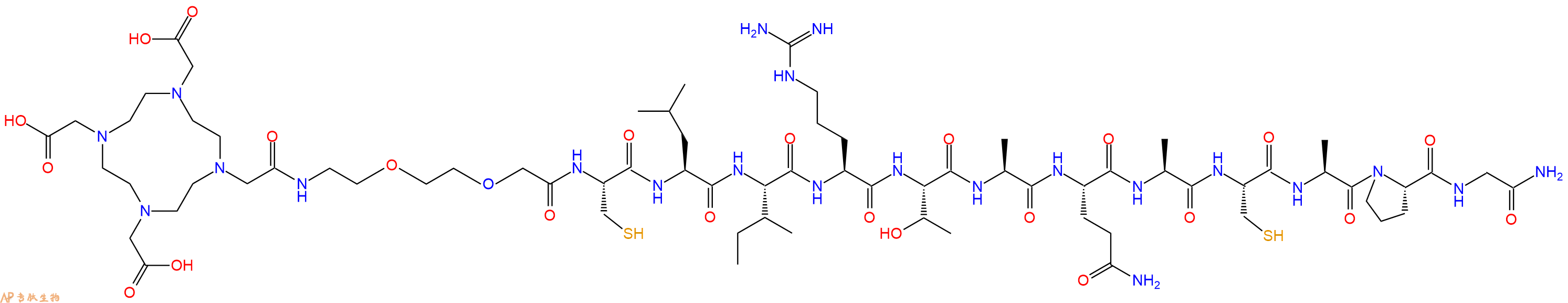 专肽生物产品DOTA-PEG2-Cys-Leu-Ile-Arg-Thr-Ala-Gln-Ala-Cys-Ala-Pro-Gly-CONH2