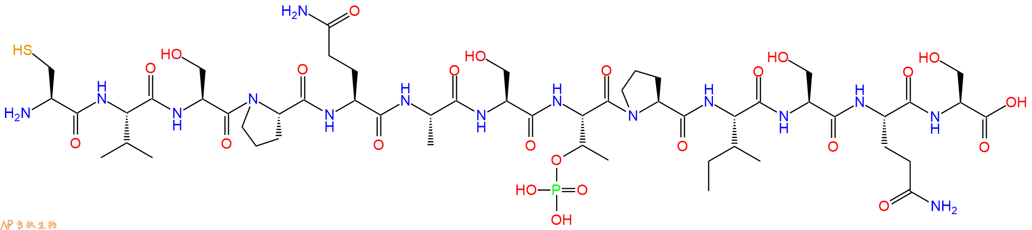 专肽生物产品H2N-Cys-Val-Ser-Pro-Gln-Ala-Ser-pThr-Pro-Ile-Ser-Gln-Ser-OH