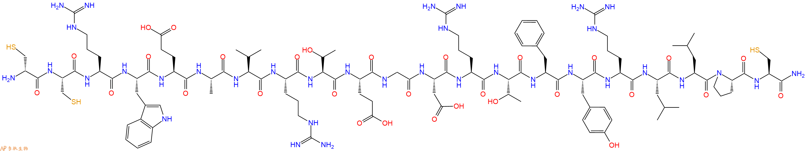 专肽生物产品H2N-DCys-Cys-Arg-Trp-Glu-Ala-Val-Arg-Thr-Glu-Gly-Asp-Arg-Thr-Phe-Tyr-Arg-Leu-Leu-Pro-Cys-CONH2