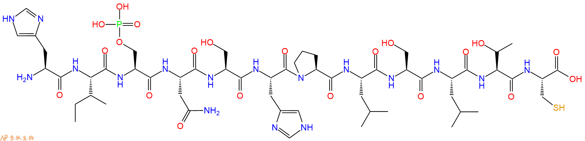 专肽生物产品H2N-His-Ile-Ser(PO3H2)-Asn-Ser-His-Pro-Leu-Ser-Leu-Thr-Cys-OH