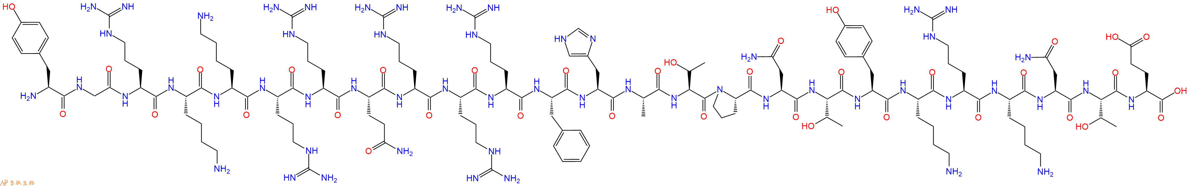 专肽生物产品H2N-Tyr-Gly-Arg-Lys-Lys-Arg-Arg-Gln-Arg-Arg-Arg-Phe-His-Ala-Thr-Pro-Asn-Thr-Tyr-Lys-Arg-Lys-Asn-Thr-Glu-OH