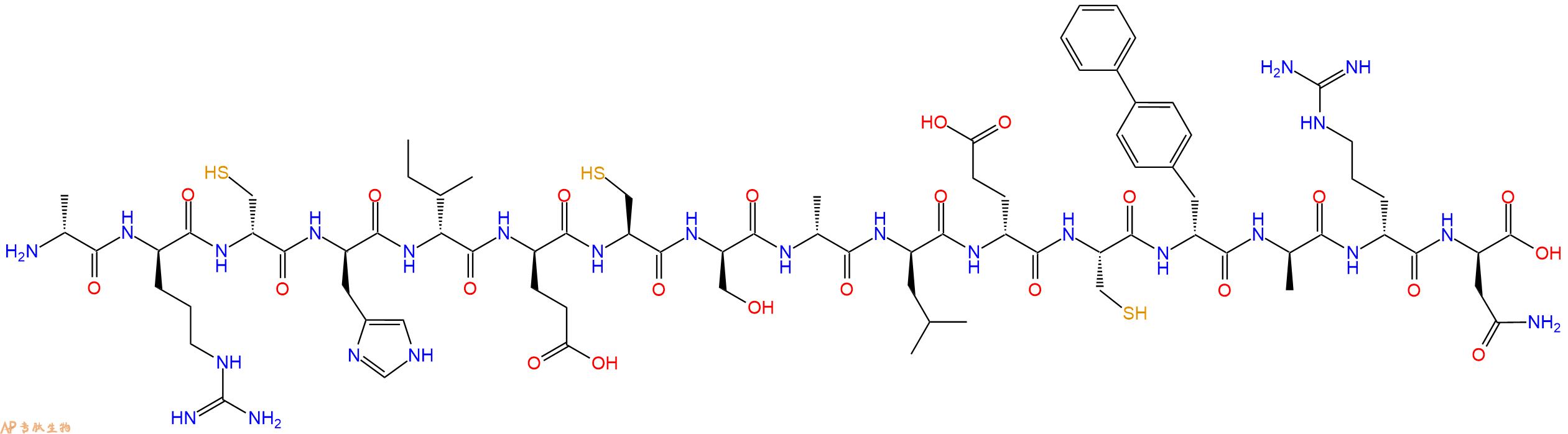 专肽生物产品H2N-DAla-DArg-DCys-DHis-DIle-DGlu-Cys-DSer-DAla-DLeu-DGlu-Cys-DBip-DAla-DArg-DAsn-OH