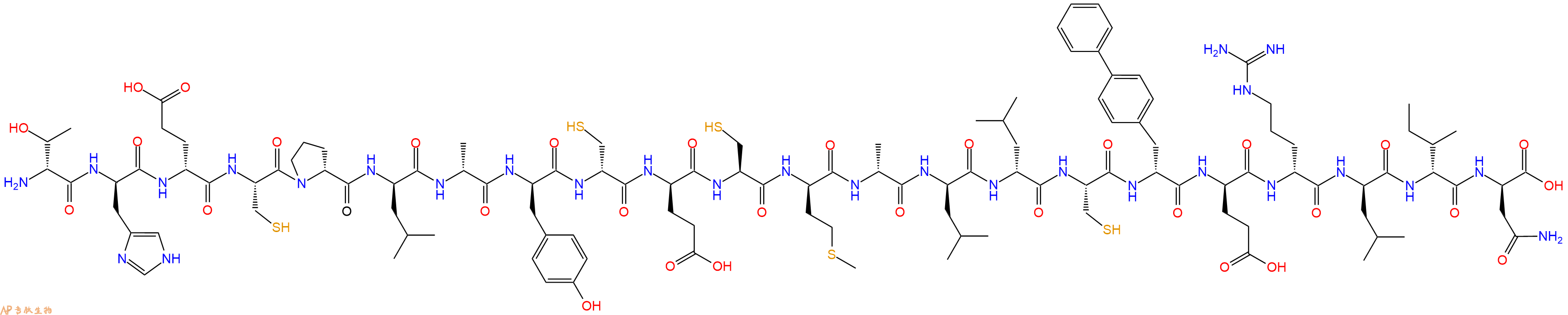专肽生物产品H2N-DThr-DHis-DGlu-Cys-DPro-DLeu-DAla-DTyr-DCys-DGlu-Cys-DMet-DAla-DLeu-DLeu-Cys-DBip-DGlu-DArg-DLeu-DIle-DAsn-OH