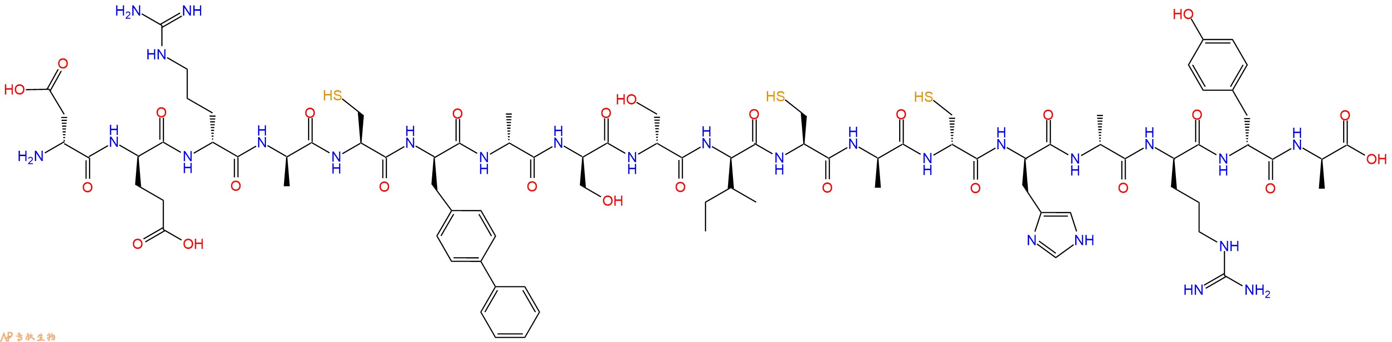 专肽生物产品H2N-DAsp-DGlu-DArg-DAla-Cys-DBip-DAla-DSer-DSer-DIle-Cys-DAla-DCys-DHis-DAla-DArg-DTyr-DAla-OH