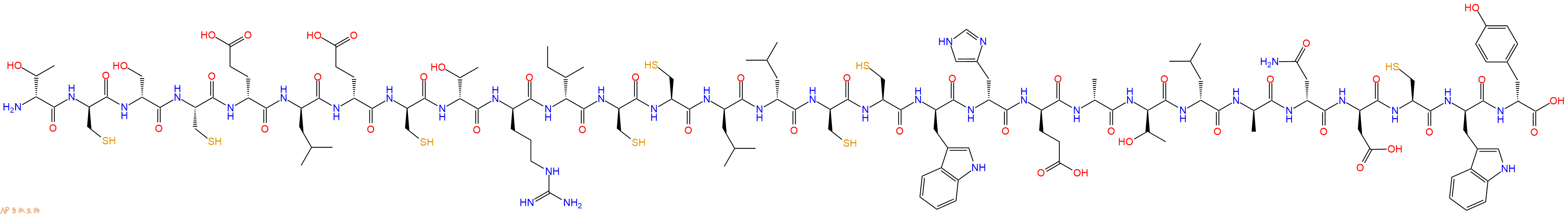 专肽生物产品H2N-DThr-DCys-DSer-Cys-DGlu-DLeu-DGlu-DCys-DThr-DArg-DIle-DCys-Cys-DLeu-DLeu-DCys-Cys-DTrp-DHis-DGlu-DAla-DThr-DLeu-DAla-DAsn-DAsp-Cys-DTrp-DTyr-OH