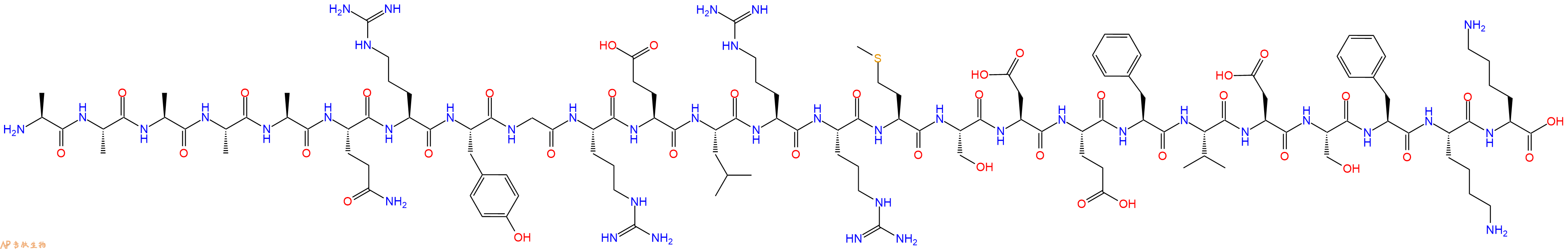 专肽生物产品H2N-Ala-Ala-Ala-Ala-Ala-Gln-Arg-Tyr-Gly-Arg-Glu-Leu-Arg-Arg-Met-Ser-Asp-Glu-Phe-Val-Asp-Ser-Phe-Lys-Lys-OH