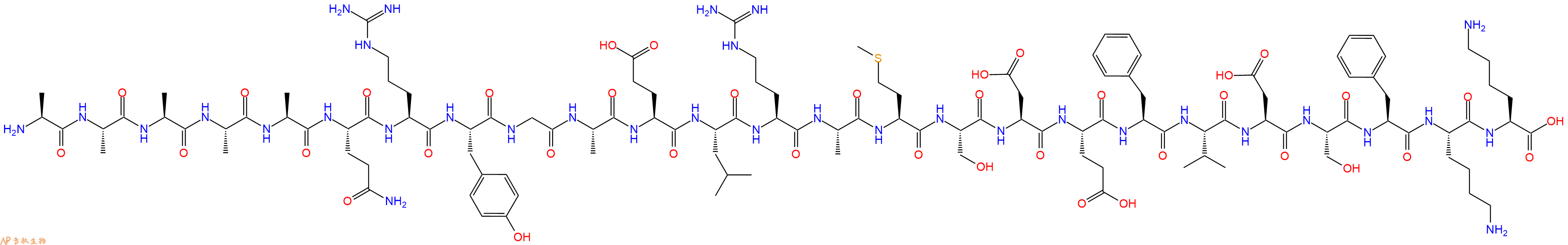 专肽生物产品H2N-Ala-Ala-Ala-Ala-Ala-Gln-Arg-Tyr-Gly-Ala-Glu-Leu-Arg-Ala-Met-Ser-Asp-Glu-Phe-Val-Asp-Ser-Phe-Lys-Lys-OH