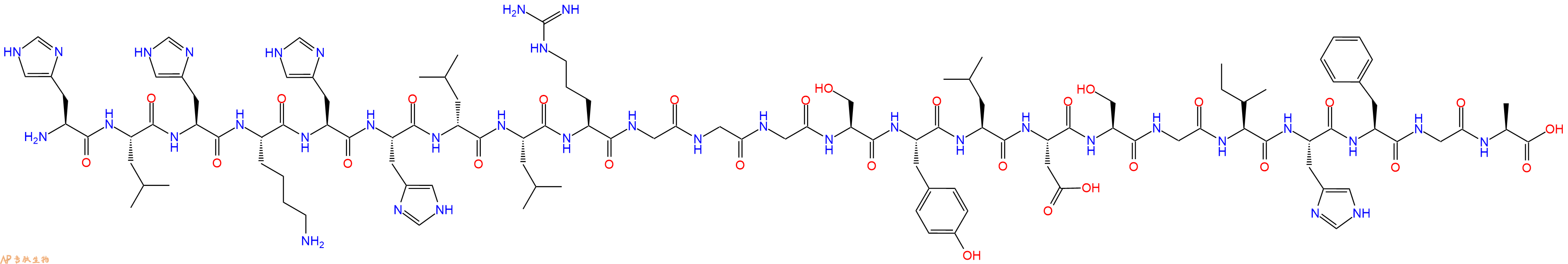 专肽生物产品H2N-His-Leu-His-Lys-His-His-DLeu-Leu-Arg-Gly-Gly-Gly-Ser-Tyr-Leu-Asp-Ser-Gly-Ile-His-Phe-Gly-Ala-OH